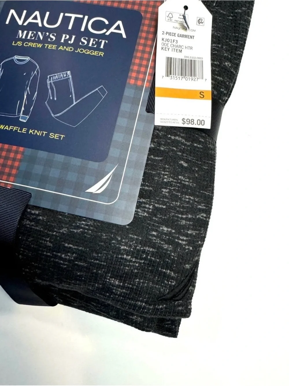 Nautica Men's PJ Set - Charcoal Heather Waffle Knit Small